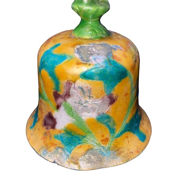 Vintage Hand-Painted Ceramic Bell With Floral Design & Figurine Handle - Picture 6 of 13